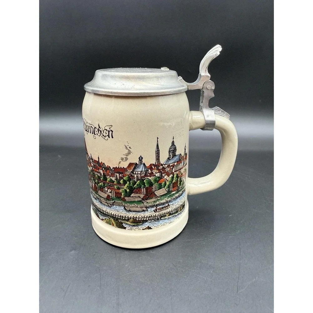 Vintage Munchen German Stein‎ Handmade by Schmidt W/Zinn Pewter Lid w/BMW Badge